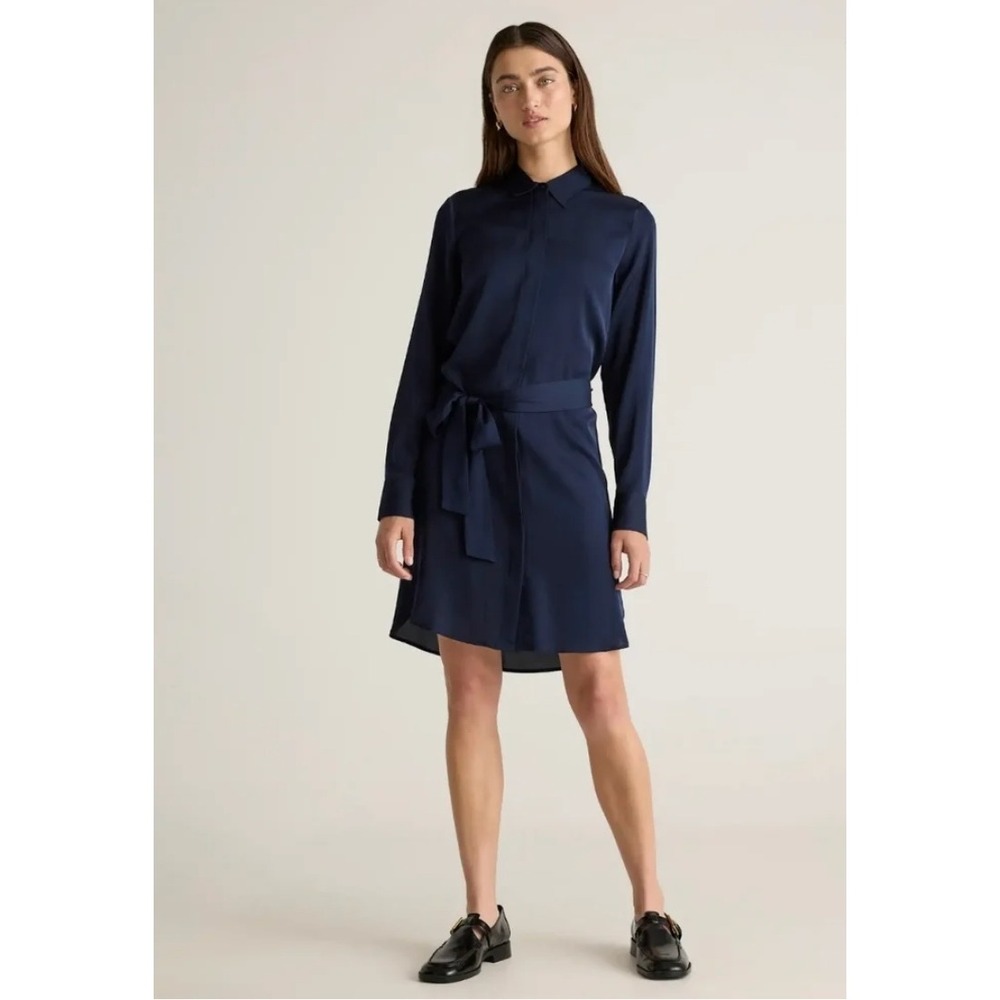 Quince Washable Silk Stretch Shirt Dress Navy Women S Quiet Luxury Minimalist